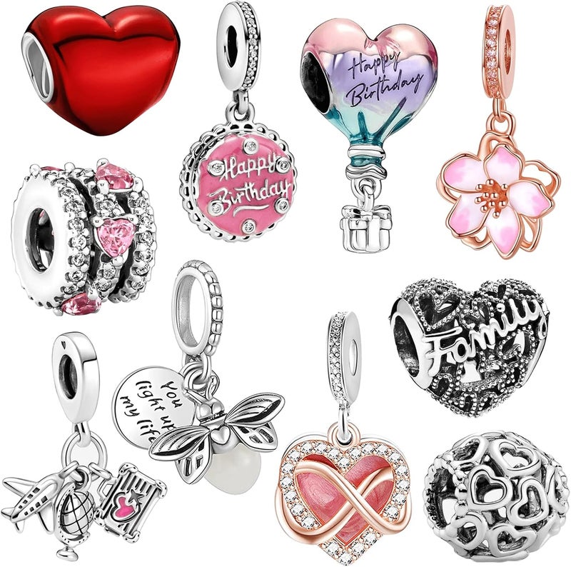 ANZIUS 10 Pack Silver Charms for Pandora Bracelets and Necklaces Charms for Women CZ Pendant Jewelry Charm Set - Image 1